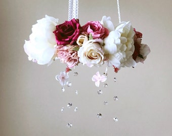 Baby mobile, Floral mobile, Genuine Swarovski crystal mobile / Crib mobile, Vintage inspired, Wedding chandelier, Vintage rose, Blush mobile