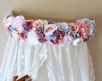 レースの天蓋、フレンチスタイルのチュールウォール、女の子の子供部屋の装飾、コテージコア、ティーンの部屋の装飾