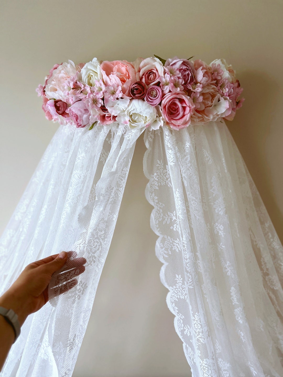 Princess Bed Canopy, Wall Mounted Bed Crown With Canopy, Lace Wall Crown, Princess Room ...