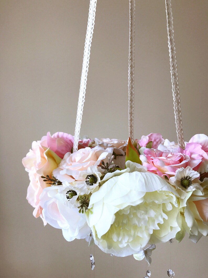 Baby mobile Floral mobile Flower mobile Swarovski crystals Etsy