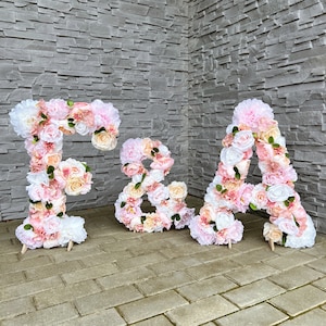 Decoración de boda de verano, letras florales independientes, grandes tableros de bienvenida florales, decoraciones para la mesa del pastel, mesa de postres, arte personalizado