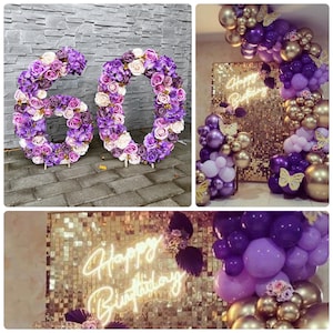Floral numbers large Birthday photo prop Birthday venue Flower arrangement Backdrop for birthday Cake table decor Dessert table number 60th