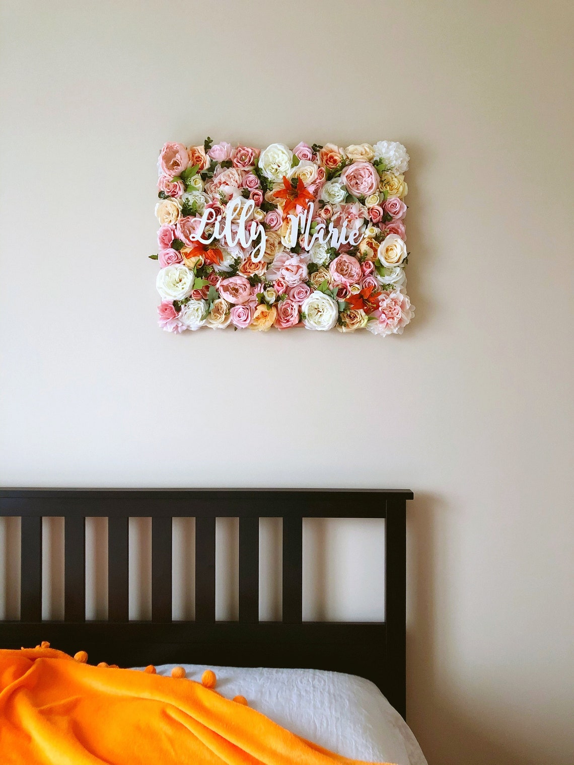 Nursery Wall Flower Panel Girl Nursery Baby Name Sign Etsy