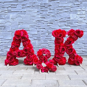 Decoración de propuesta Cartas de propuesta de matrimonio Decoración de boda de verano personalizada Letras de flores independientes Decoración de mesa de postres grande Letras rojas