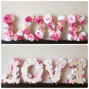 Letras de flores grandes, decoración de guardería, decoración de pared floral, arte de pared personalizado, decoración de despedida de soltera, guardería personalizada, boda de verano
