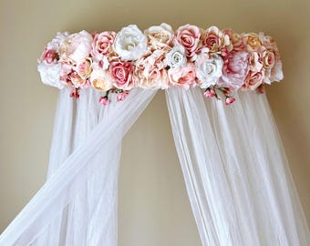 Floral Crown Lace Tulle Canopy – Wall Mounted Princess Bed Decor (90cm/36 inches) Wall teester romantic bedroom