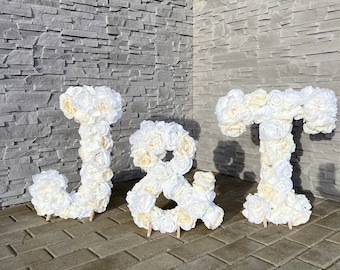 Summer white party or wedding decor, Flower Letters Large, Freestanding decor, Floral wall decor, Personalized wall art, Bridal shower decor