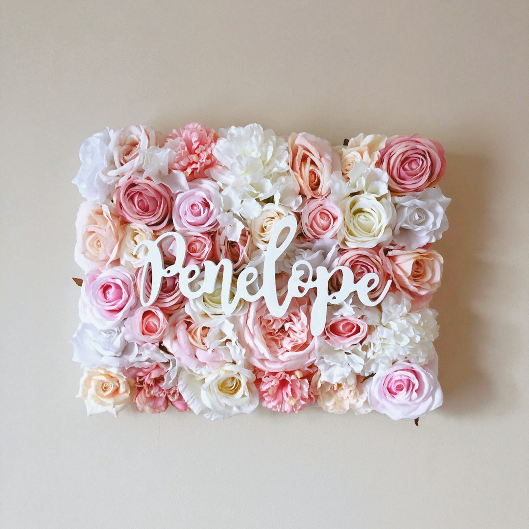 Nursery Wall Flower Panel Girl Nursery Baby Name Sign Etsy