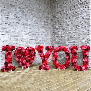 Decorações para proposta, Carta floral enorme, Suporte para fotos, Letras de flores grandes, Decoração de casamento, Eu te amo