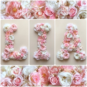 Letras de flores para boda, iniciales de guardería de estilo vintage, regalo para recién nacido, decoración de guardería, regalo de baby shower, accesorio fotográfico para el primer cumpleaños