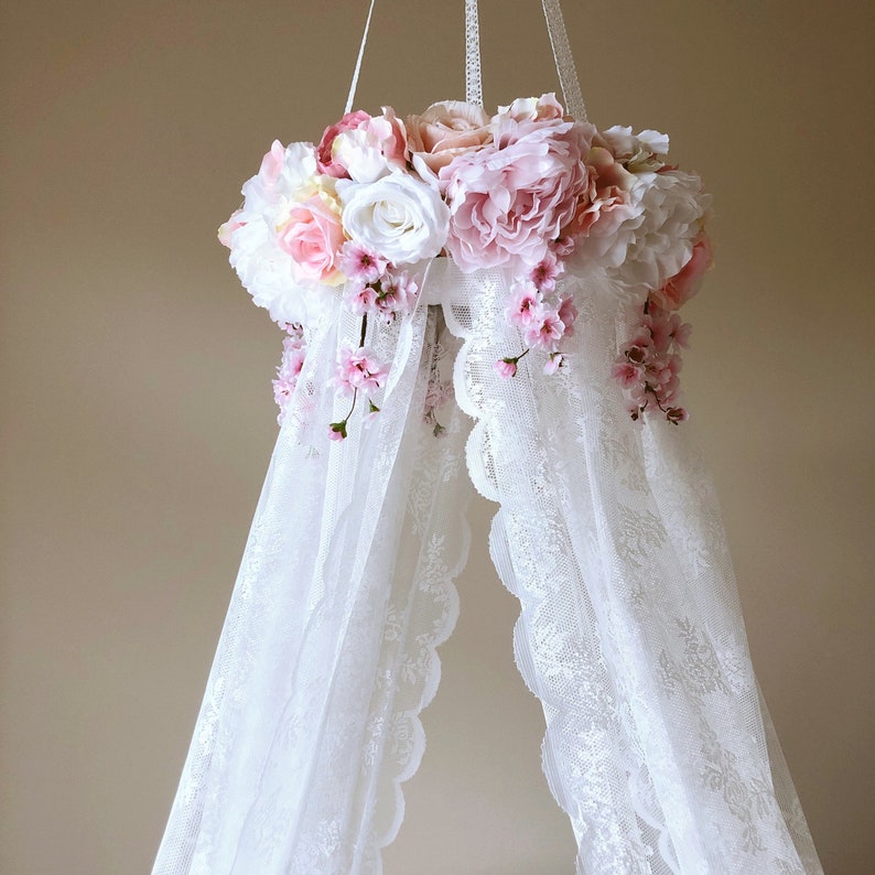 Canopy Girls Room Lace Baby Nursery Mobile Canopy Bed Lace Etsy