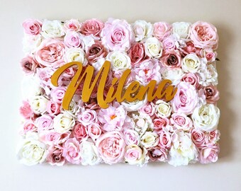 Gift for her, Flower Wall Backdrop, Nursery Wall Art, Girl nursery decorations, Baby Name Sign, Floral Wall, Wall panel, Flower Frame