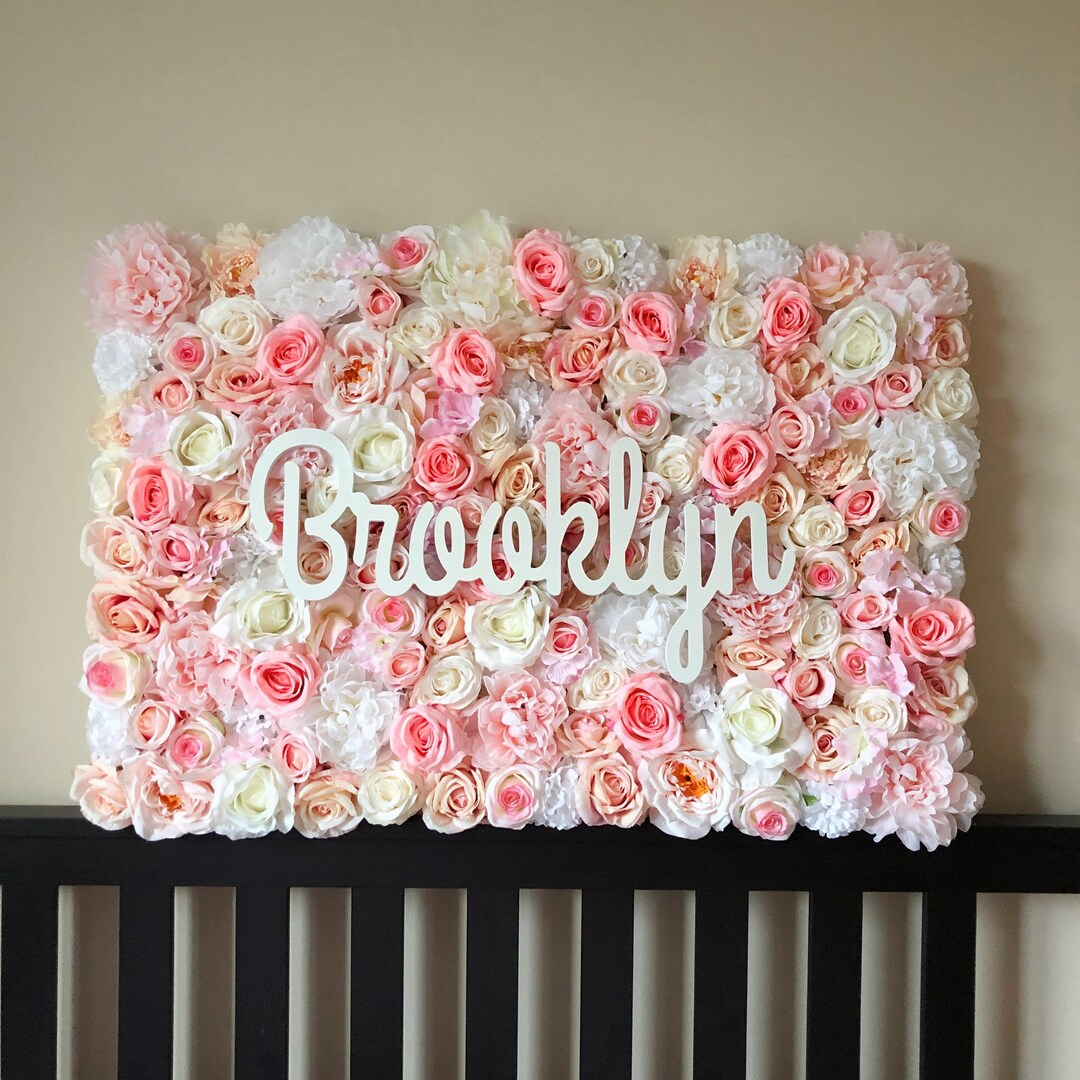 Nursery Wall Flower Panel Girl Nursery Baby Name Sign Etsy