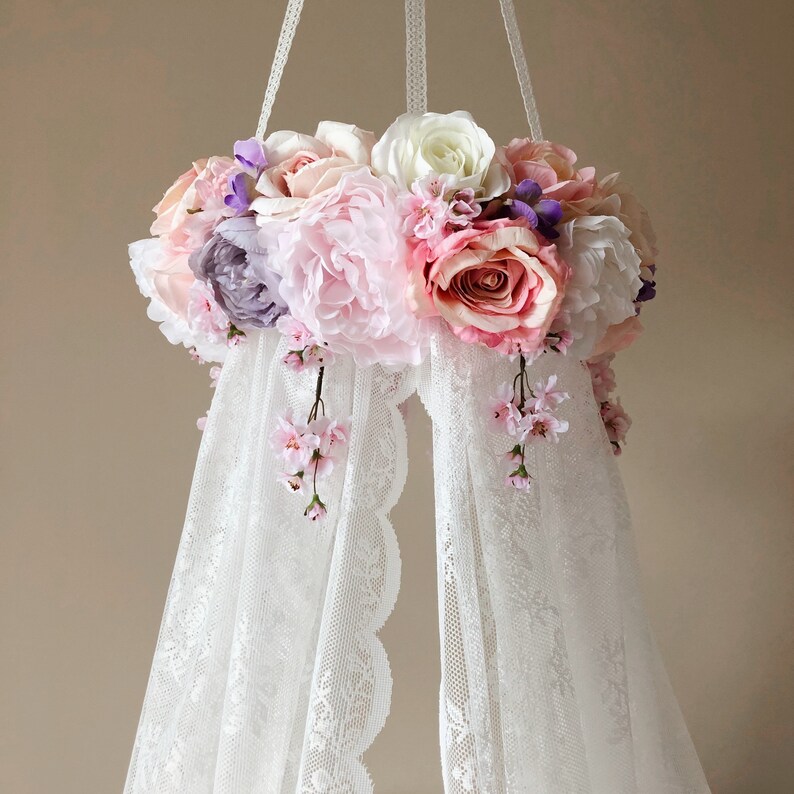 Canopy Girls Room Lace Baby Nursery Mobile Canopy Bed Lace Etsy