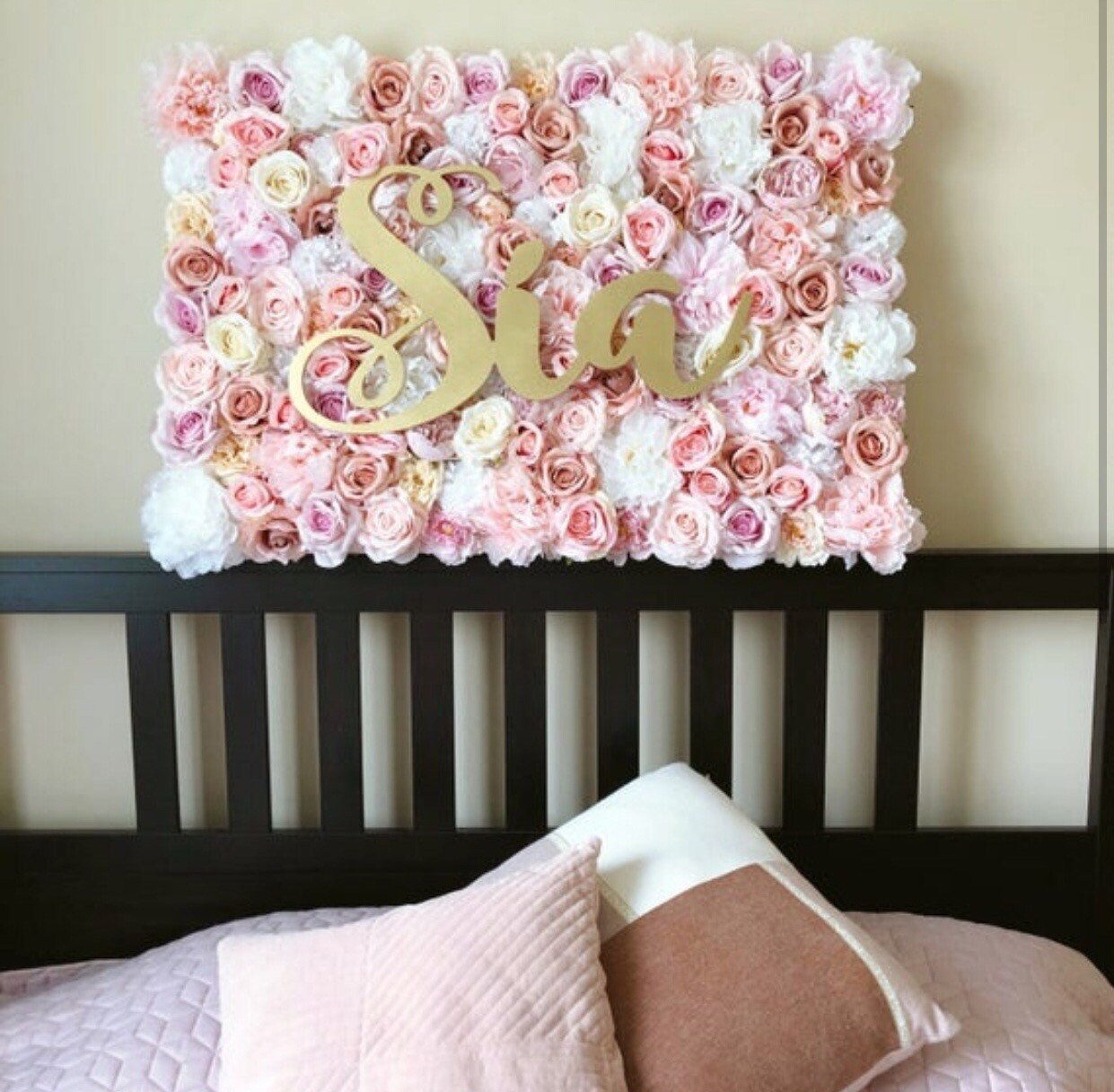Floral Nursery Name Sign: Blush Rose Gold Flower Wall Panel - Etsy