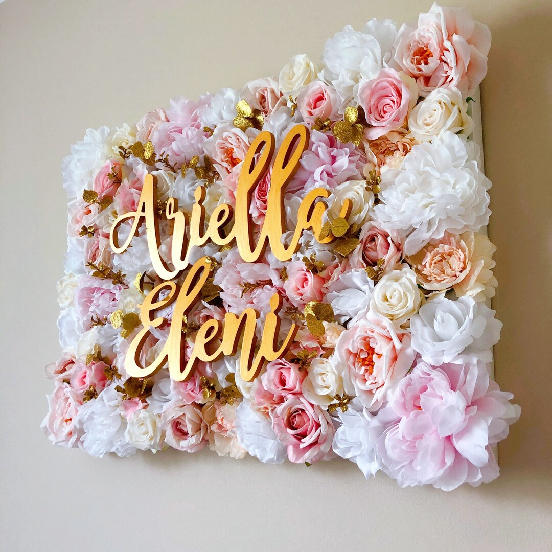Nursery Wall Flower Panel Girl Nursery Baby Name Sign Etsy