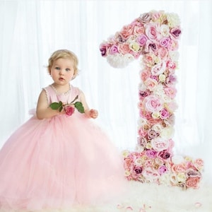 Números de primer cumpleaños independientes, números florales, letras de flores grandes, accesorios para fotos de cumpleaños, decoración de fiesta, números independientes, decoración enorme