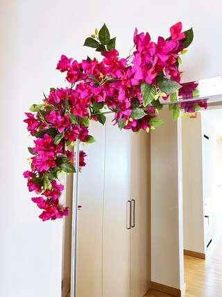 Albero Artificiale Bougainvillea 1,2 M Con Vaso - Pianta Finta Con Tronco In Legno E Fiori Rosa