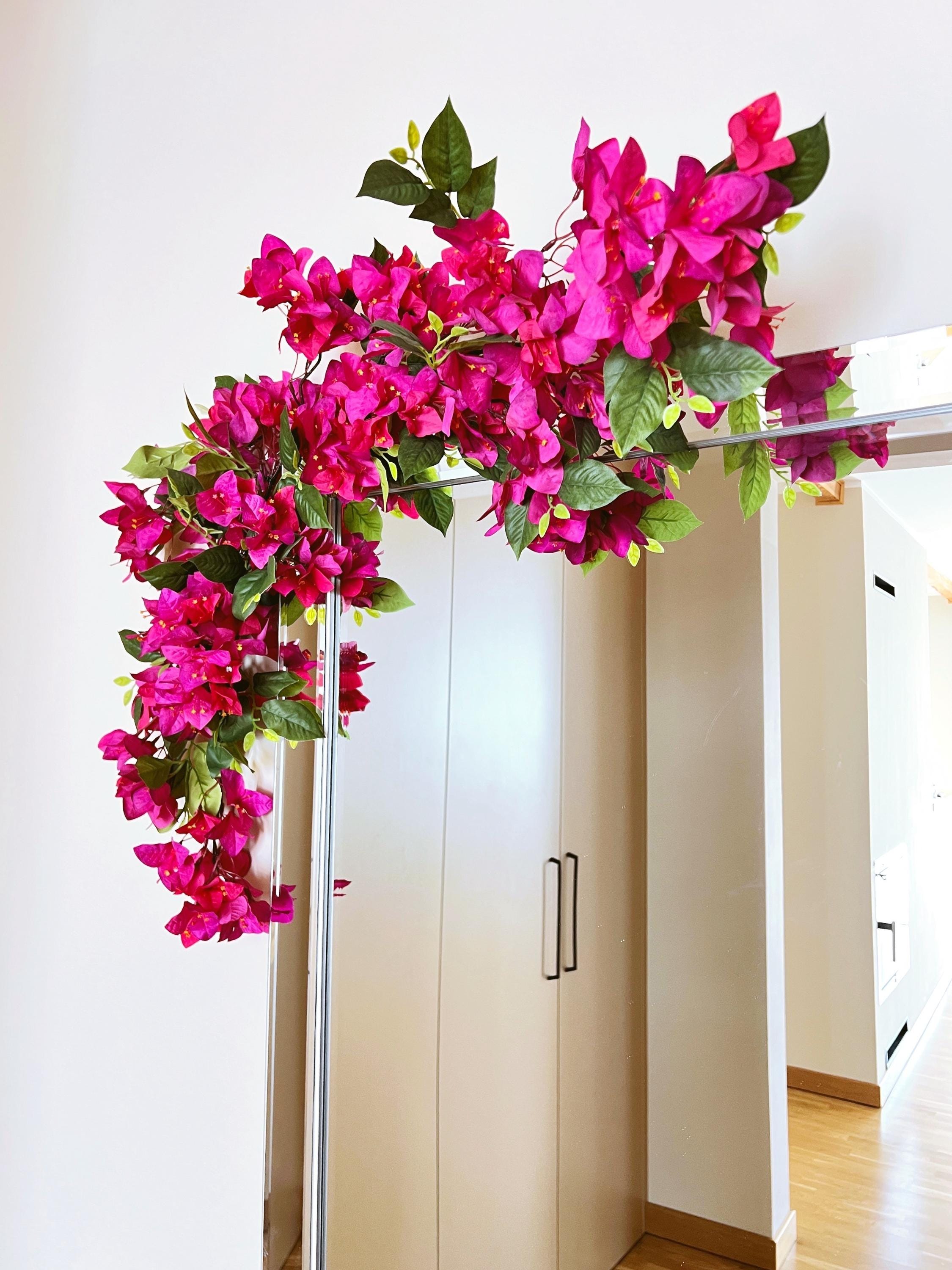 Albero Artificiale Bougainvillea 1,2 M Con Vaso - Pianta Finta Con Tronco In Legno E Fiori Rosa