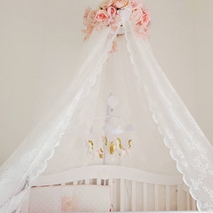 Canopy Girls room Lace Baby nursery mobile Lace Canopy tulle bed for nursery Flower canopy Cot Flower mobile Princess bedroom hanging decor