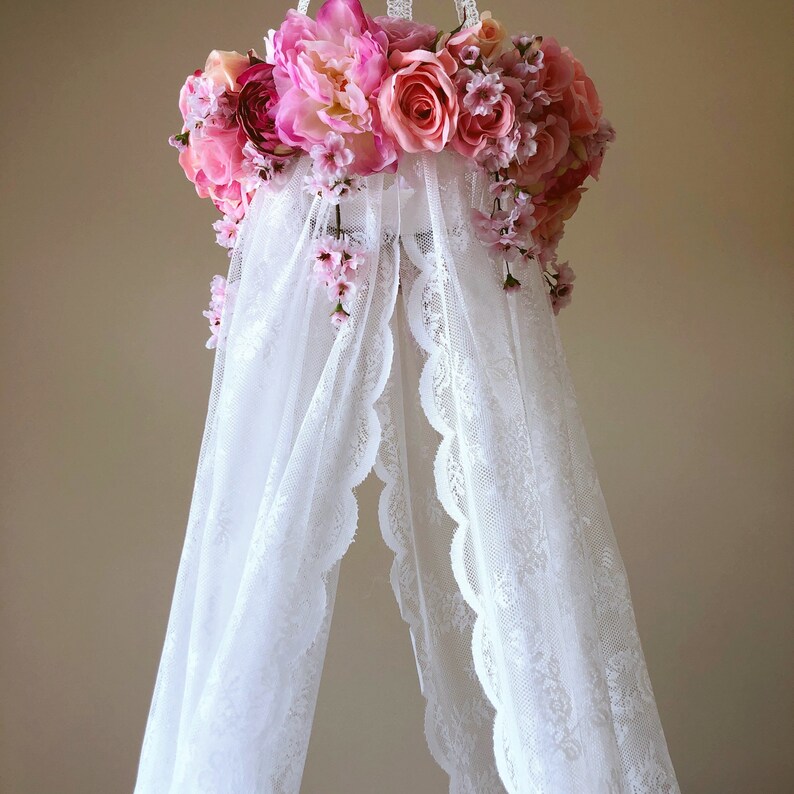 Canopy Girls Room Lace Baby Nursery Mobile Canopy Bed Lace Etsy