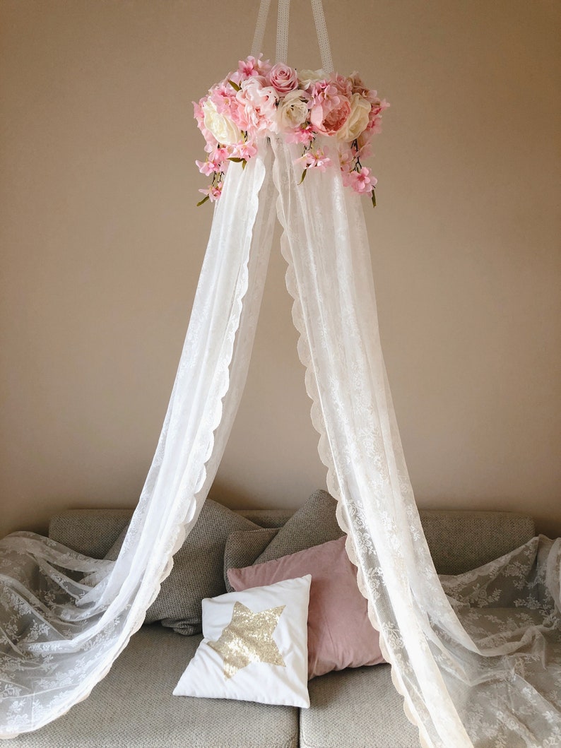 Canopy Girls Room Lace Baby Nursery Mobile Canopy Bed Lace Etsy