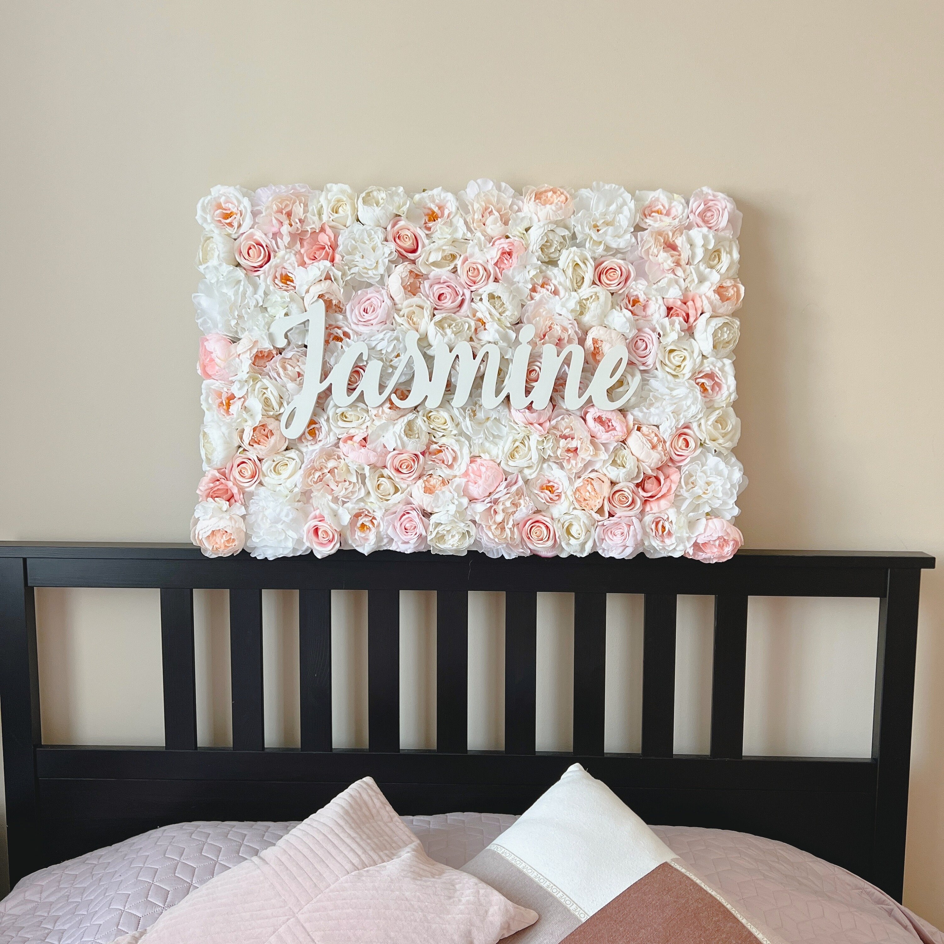 Floral Nursery Name Sign: Blush Rose Gold Flower Wall Panel - Etsy