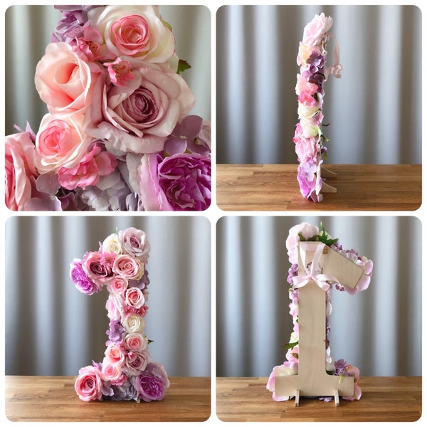 Freestanding Floral letters, 24 in/60 cm, Floral number, Flower birthday letters, 1st birthday photo prop, Flower arrangement, Cake table