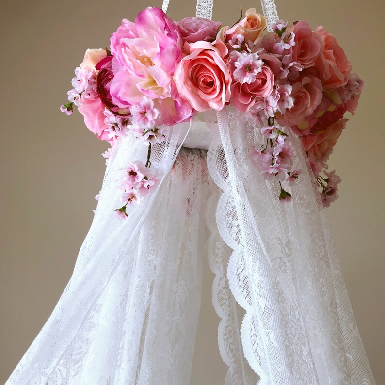 Canopy Girls Room Lace Baby Nursery Mobile Canopy Bed Lace Etsy