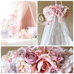 Canopy 40-45 cm/16-18 inches diameter decor baby room Baby nursery mobile Canopy bed Lace Canopy Flower Cot canopy Flower mobile Floral pink