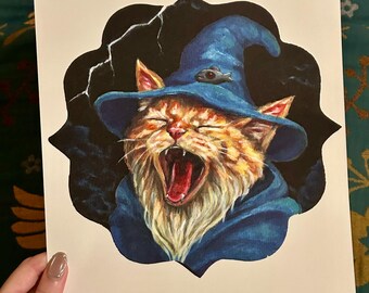 Lámina artística de gato mago (decoración de pared)