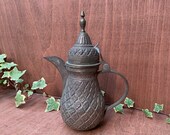 Hand crafted middle eastern persian brass and tin dallah (coffee pot), natural patina