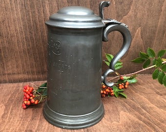 Large Antique Rowell Oxford, James Dixon and Sons pewter lidded tankard, Athletic Sports Trophy  1872