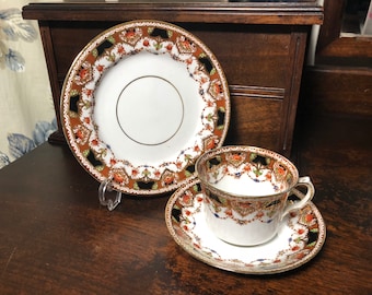 Reid & Co Roslyn china tea trio Imari pattern tea cup, saucer and side plate