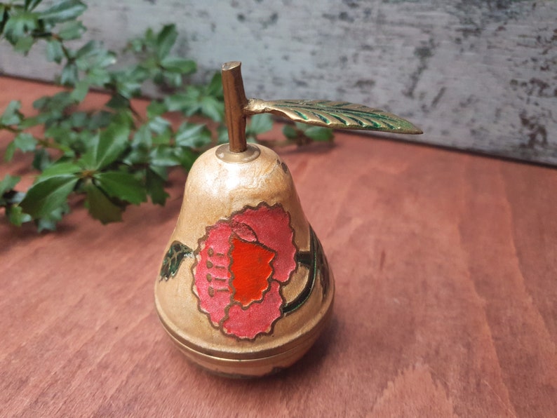 Pear and Apple enamelled brass trinkets brass apple and pear