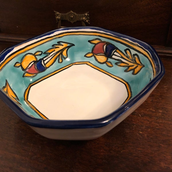 Tunisian hand painted pottery bowl La Caravane Nabeul, serving bowl