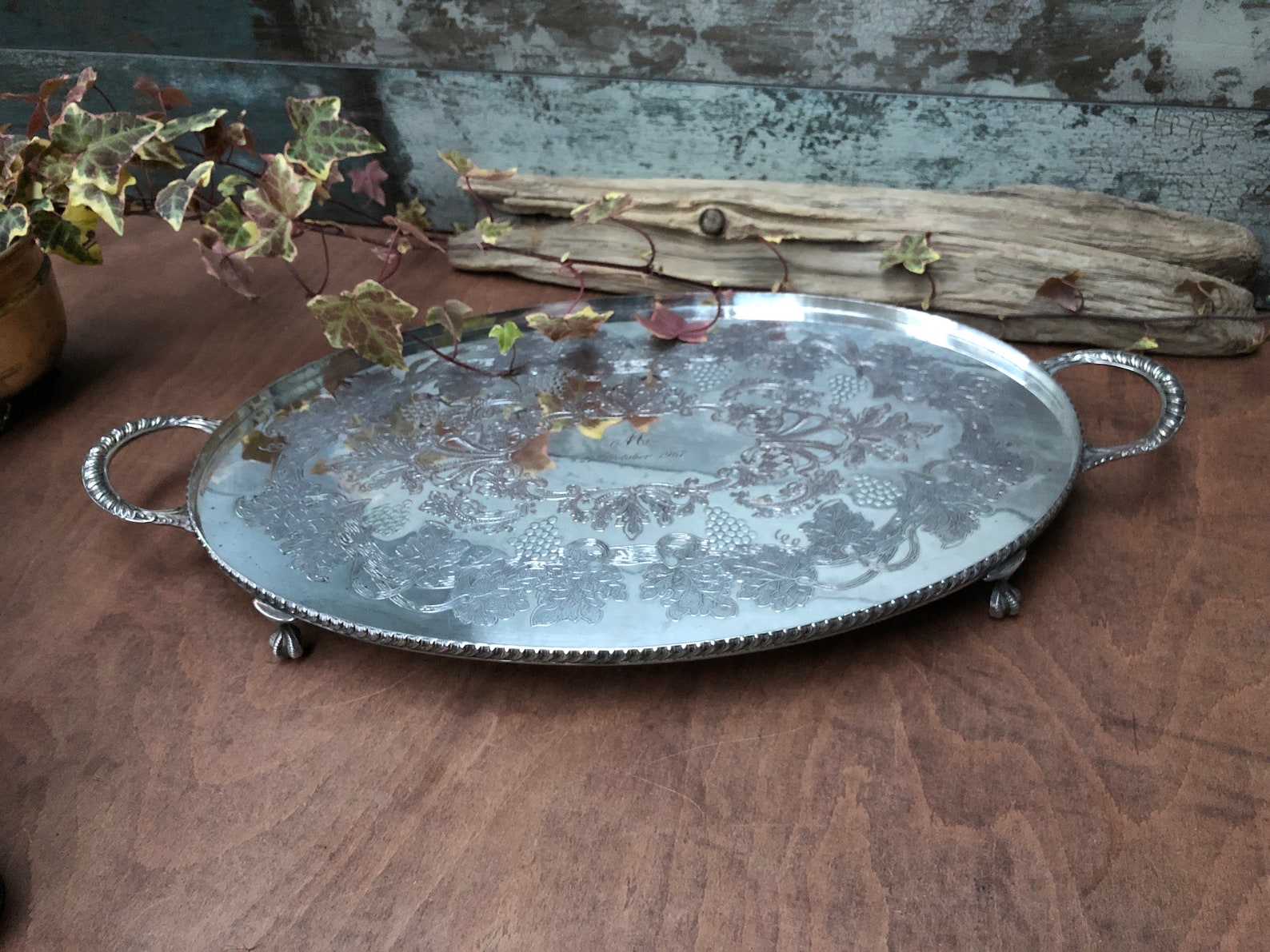 Large Oval Silver Plated on Copper Footed Chased Serving Etsy