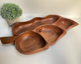 Exotic woods Hong Kong wooden 4 compartments bowl leaf shaped bowl