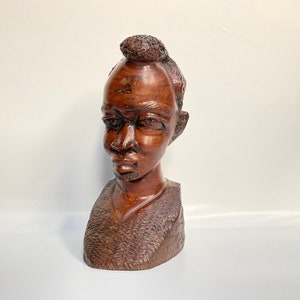 Vintage, African man bust heavy wood carving
