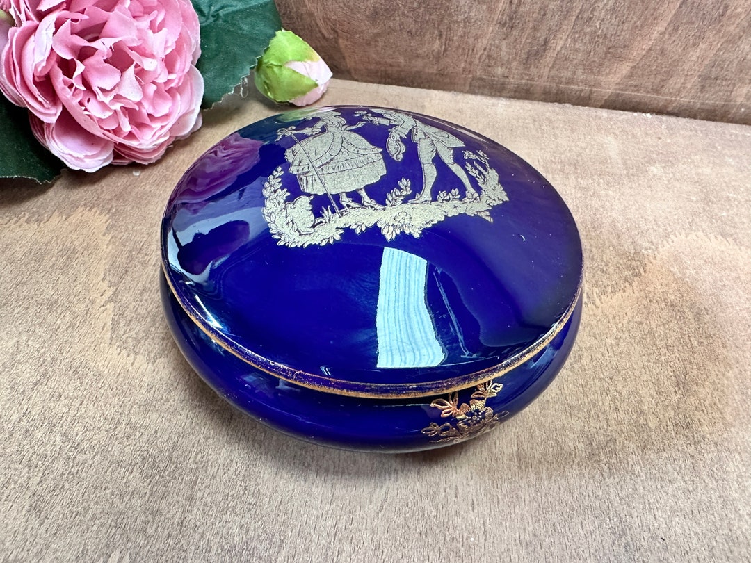 Limoges Cobalt Blue Trinket Box French Trinket Etsy