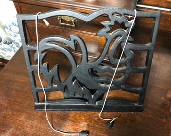 Cast iron cook book stand / holder, cockerel / chicken design