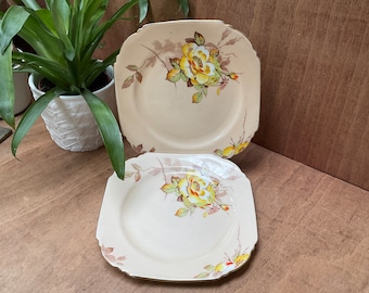 Pair of side plates Paragon Gloire de Dijon, rare paragon fine bone china