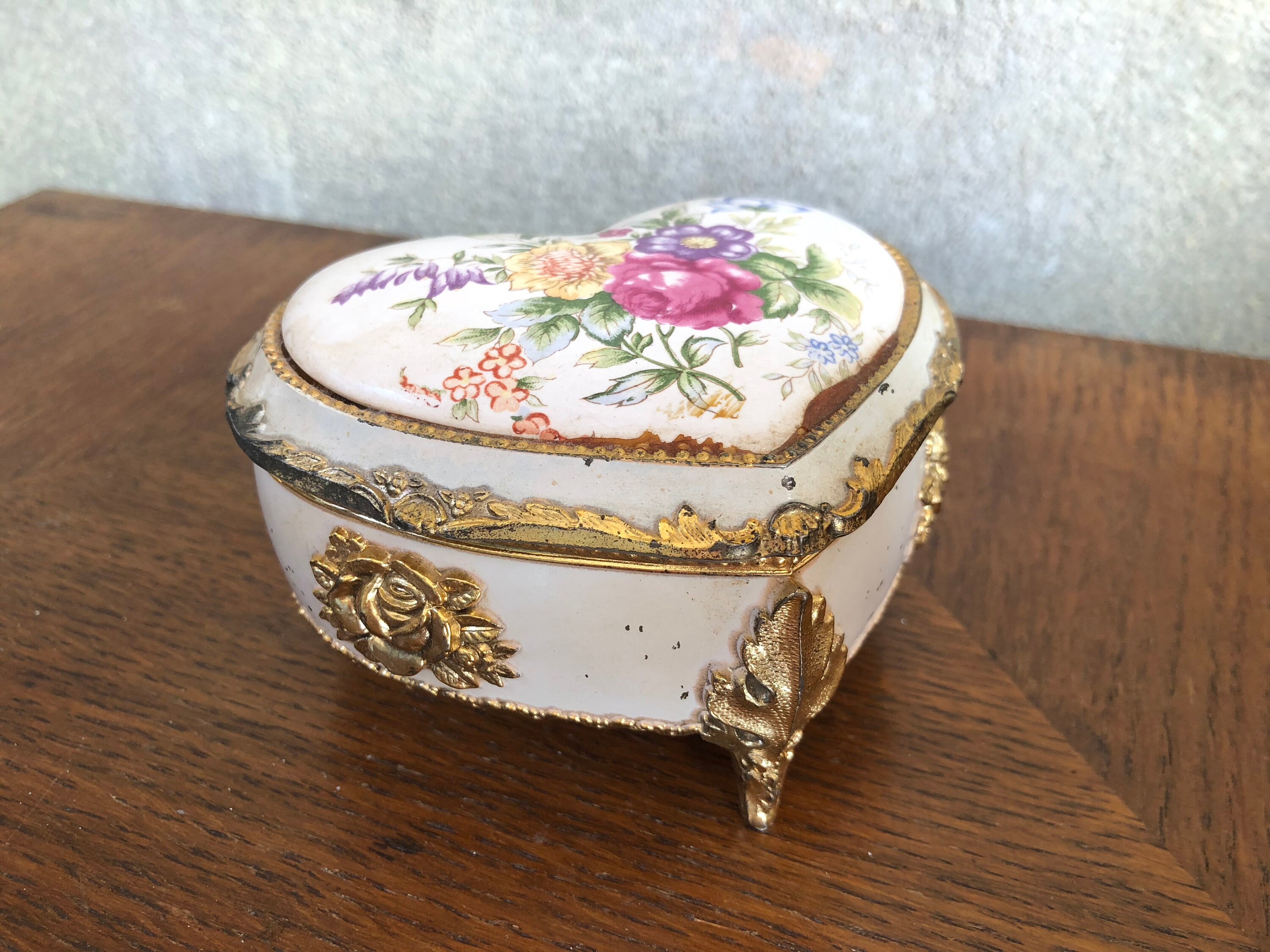 French style Vintage metal trinket box with ceramic inlaid | Etsy