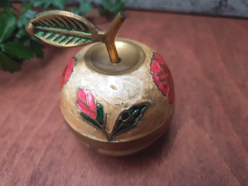 Pear and Apple enamelled brass trinkets brass apple and pear
