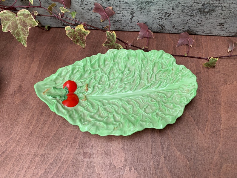 Carlton Ware green leaf red tomato dish serving dish centrepiece,