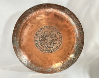 Persian, Islamic, Eastern, tinned copper bowl decorated with flowers, maker signature, Quajar period