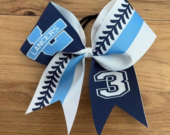 Custom Softball bow made in your team colors.  Price listed is per bow. Custom cheer bow, team bows, Softball bow, thread bow