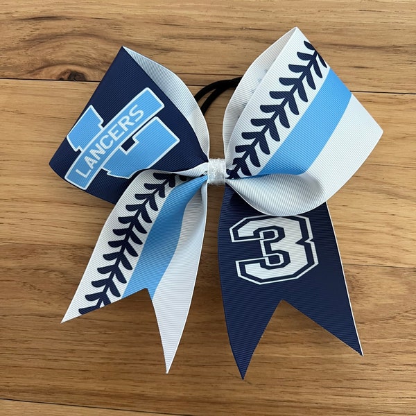 Custom Softball bow made in your team colors.  Price listed is per bow. Custom cheer bow, team bows, Softball bow, thread bow