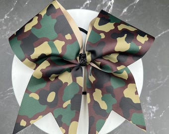 Camo bows with or without writing. Price listed is per individual bow. Camp cheer bows, camouflage bow, cheer bows CAMO, CAMO bows.