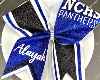 Custom Cheer Bows designed in your team colors. Price listed Is per cheer bow, comp bow for cheer, team cheer bow, glitter cheer bow